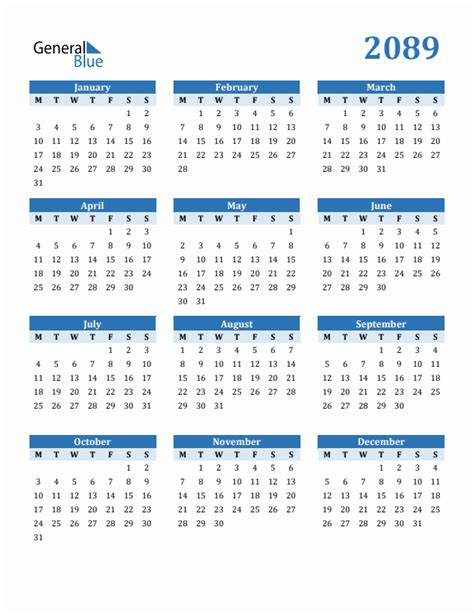 Free 2089 Year Calendar In Pdf Word And Excel