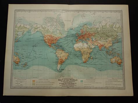 Old World Map 1890 Original Large Antique Commercial Map Of Etsy Israel