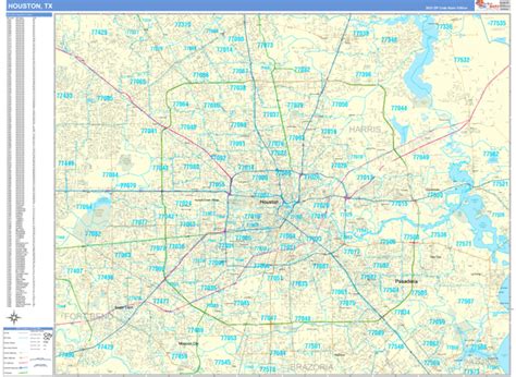 Houston Texas Zip Code Wall Map Basic Style By Marketmaps Mapsales
