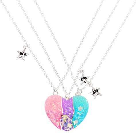 Silver Best Friends Pastel Heart Pendant Necklaces 3 Pack Claire S Us