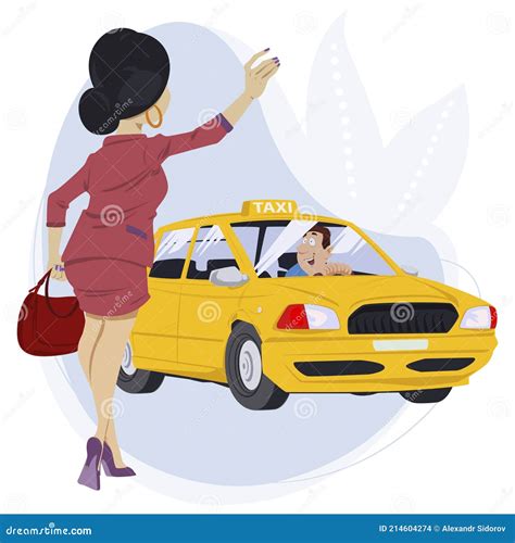 Oung Woman Catching Car On City Street Illustration For Internet And Mobile Website Stock