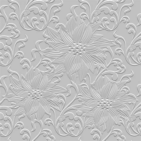 Embossed Floral Baroque Line Art 3d Seamless Pattern Leafy Relief