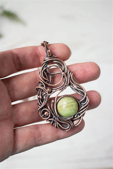Wire And Bead Jewelry Wire Wrapped Pendant With Green Onyx Etsy