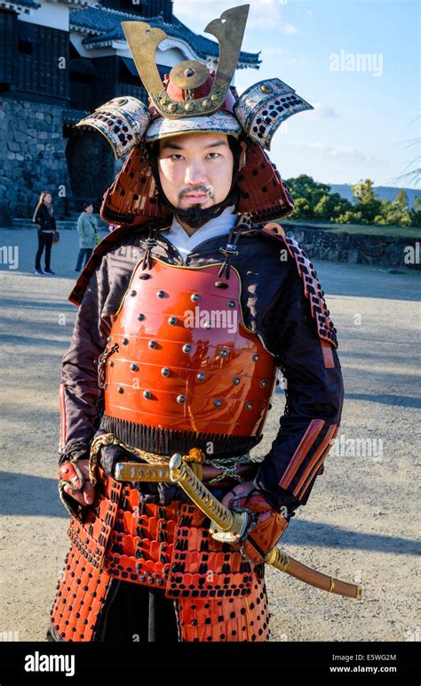 Japanese Man Wearing Traditional Samurai Armour Armor Including
