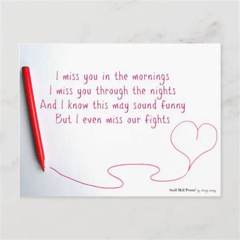 Funny Miss You Poem About Love And Fights Postcard Zazzle