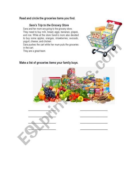 Groceries Shopping Esl Worksheet By Andreacruiz