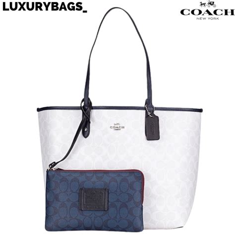 Jual Coach Reversible City Tote In Blocked Signature Canvas 91381