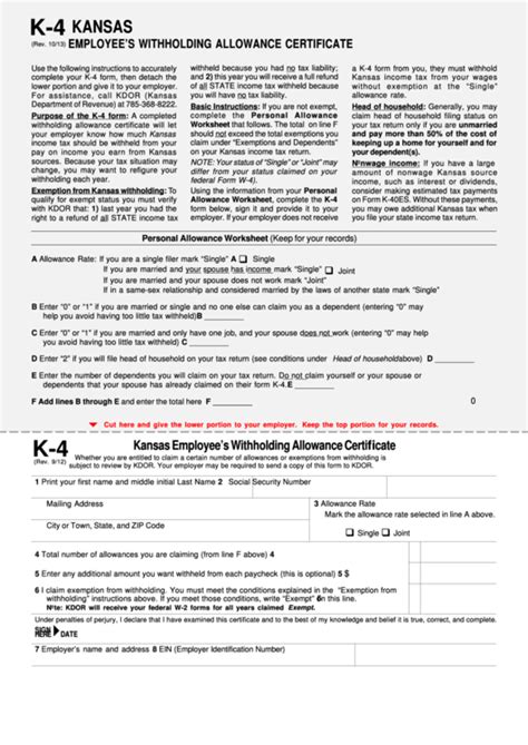 Fillable Form K 4 Kansas Employees Withholding Allowance Certificate
