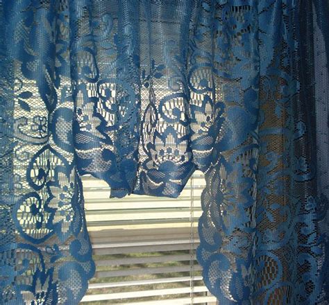 Vivid Blue Scalloped Lace Curtain Valance 58 X 33 Lace Curtains