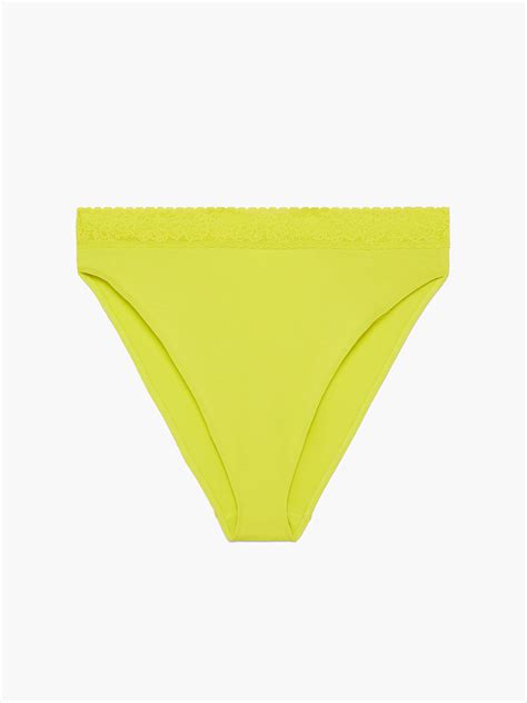 Cotton Essentials Lace Trim High Leg Bikini Panty In Yellow Savage X