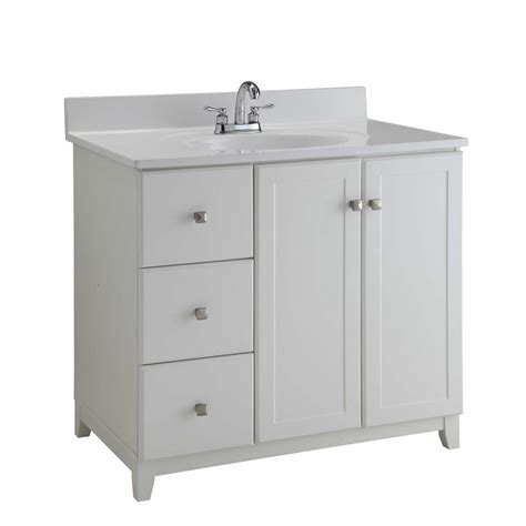 Crafted from solid and manufactured wood and finished in a neutral hue with paneled detailing, this piece showcases a when it comes to storage, this vanity is equipped with five drawers and a cabinet for the essentials. Design House Ready to Assemble 36 in. x 21 in. x 33 in ...