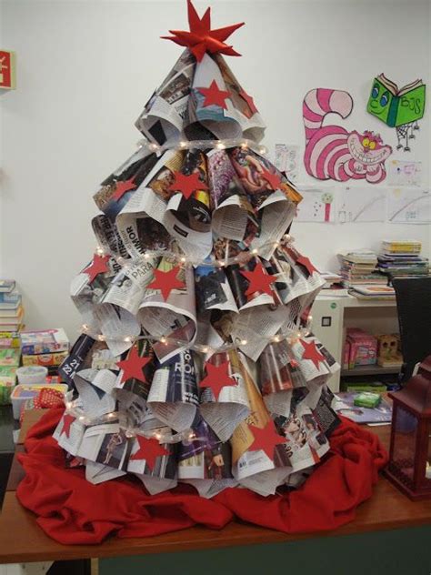 Christmas Tree Made Of Newspaper Library Arts Ad Crafts Unusual
