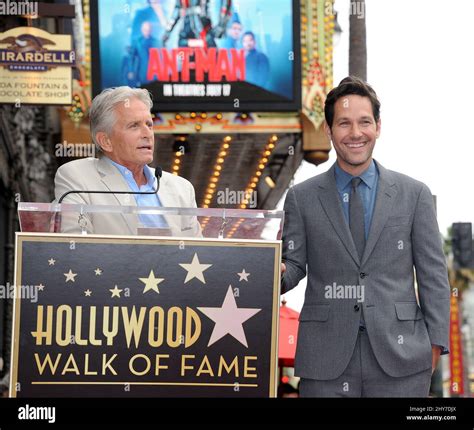 Michael Douglas And Paul Rudd During Paul Rudds Hollywood Walk Of Fame