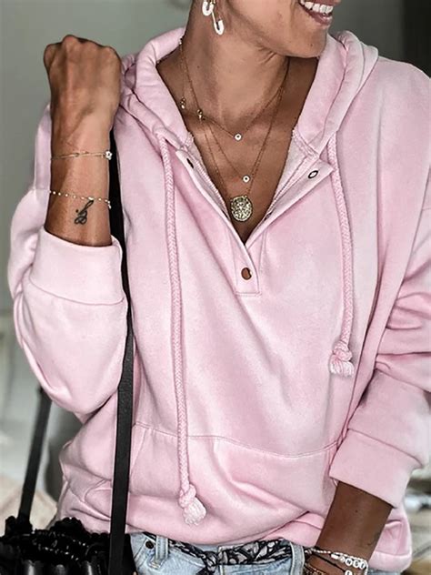 Pink Long Sleeve Cotton Blend Womens Sweatshirt And Hoodie Lilicloth