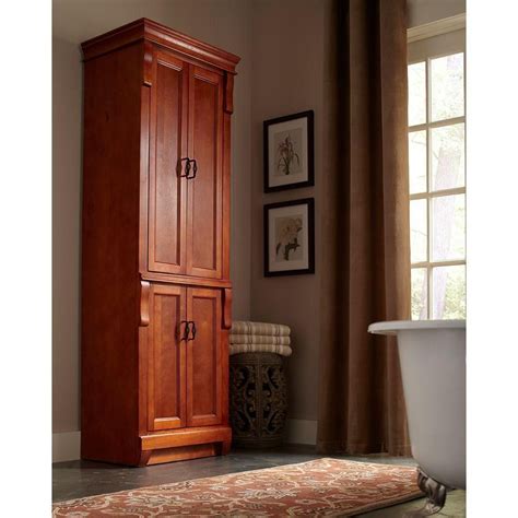 Wood Bathroom Linen Storage Floor Cabinet Tall Floor 4 Door Pantry