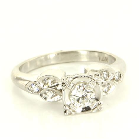 vintage 14 karat white gold diamond engagement ring fine estate from preciousandrarepieces on