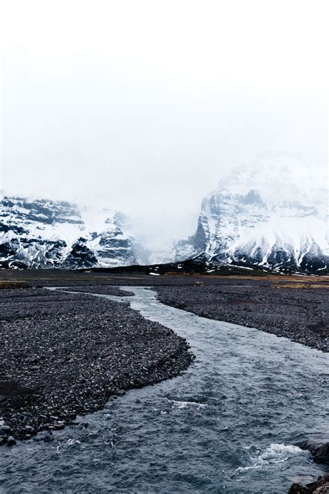 Download Wallpaper 800x1200 River Glaciers Mountains Fog Current