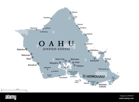 Oahu Hawaii United States Gray Political Map Capital Honolulu Stock