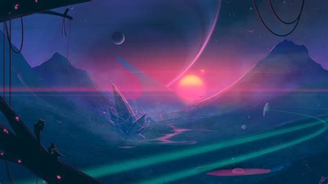 Wallpaper Joeyjazz Space Art Alien World Sunset 2560x1440