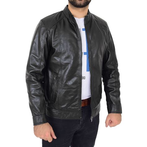 Mens Soft Leather Casual Plain Zip Jacket Matt Black Bikers Leather