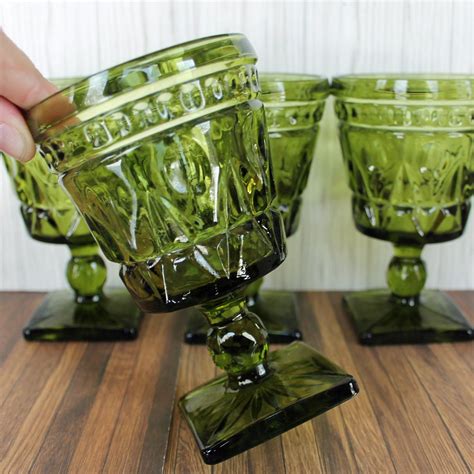 vintage indiana glass colony park lane green avocado 5 water goblet set of 4 or set of 8 glasses