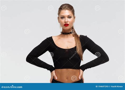 Alluring Young Woman In Black Underwear And Boots Stock Image Image