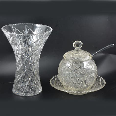 Lot 123 Pair Of Large Cut Glass Vases Another Large