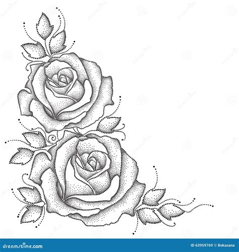 Stem With Dotted Rose Flower And Leaves On White Background Floral