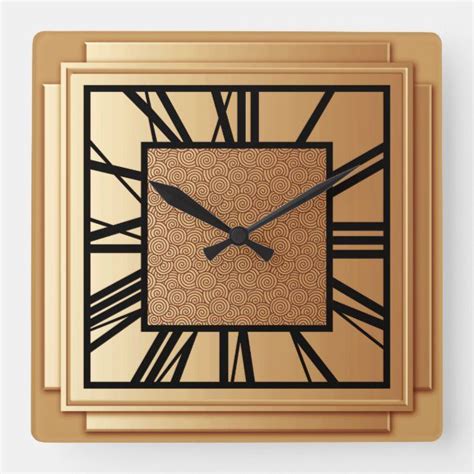 Art Deco Brushed Copper Square Wall Clock Zazzle Square Wall Clock