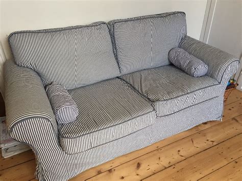 Lovely Blue And White Striped Two Seater Sofa With Washable Covers