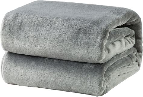 Bedsure Flannel Fleece Throw Blankets Silver Grey Travel Size Super