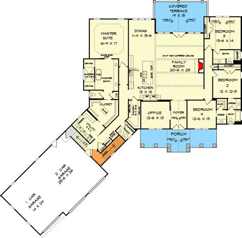 Craftsman House Plan With 3 Car Angled Garage 360080dk Floor Plan