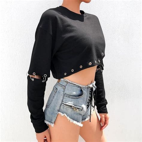 gothic grunge black detachable sleeve crop top aesthetic clothing stores aesthetic grunge