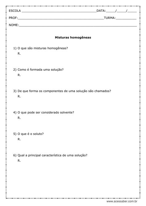 Atividades Sobre Misturas Homogêneas E Heterogêneas 4o Ano Com Gabarito