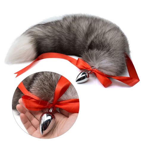 Real Fox Tail Bow Stainless Steel Butt Plug Vibrator Erotic Cosplay