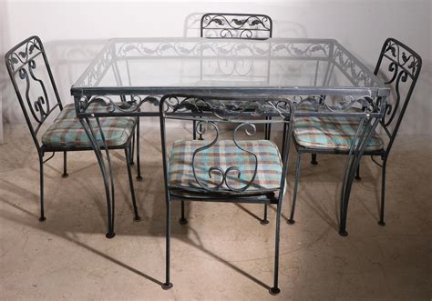 5 Pc Wrought Iron And Glass Garden Patio Dining Set By Meadowcraft For