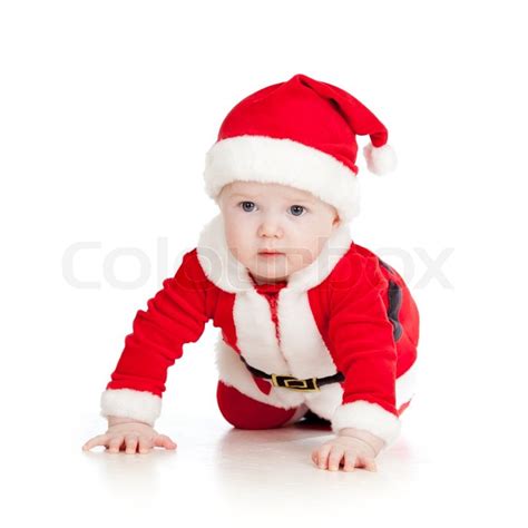 Baby Toddler Dressed As Santa Claus Over White Stock Photo Colourbox