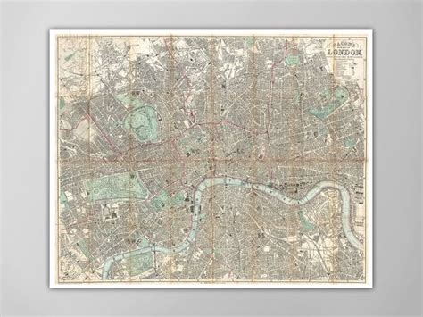 Large London Map Poster Bacons 1890 New Map Of London Etsy Uk