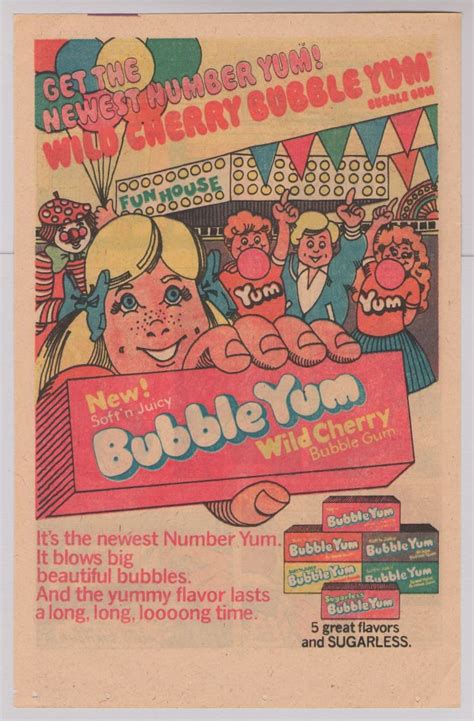 Bubble Yum Wild Cherry Print Ad Chewing Gum 80s Vintage Advertisement 1980