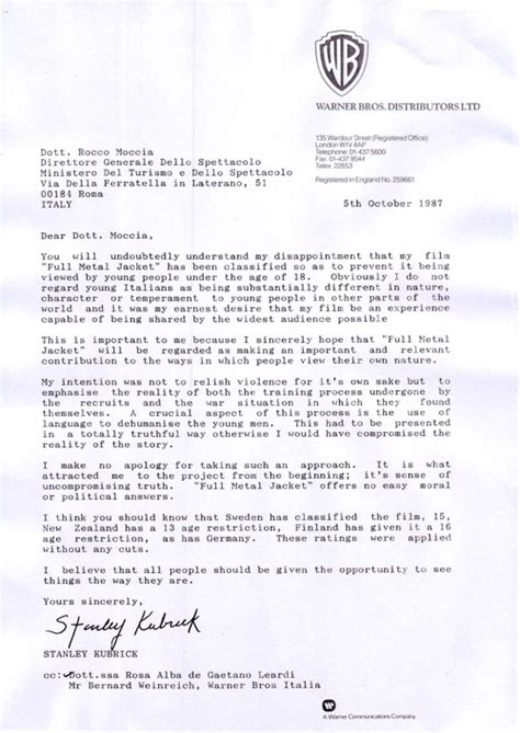 How to write an australian address from usa. Archivio Kubrick: Words - Letters - Letter about Full Metal Jacket Italian cinema rating
