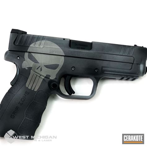 Punisher Themed Springfield Handgun Finished In Gun Metal Grey And