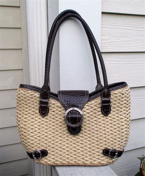 brighton straw purse with brown leather trim and straps excellent brighton shoulderbag