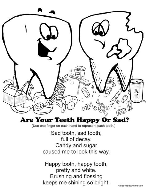 Teeth Coloring Pages Happy Tooth And Sad Tooth Fingerplay Dental