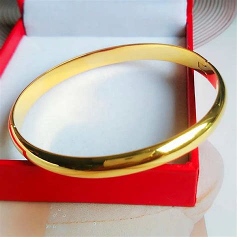 Mm Mm Thick Simple Style Solid Smooth Bangle Bracelet Yellow Gold