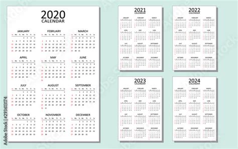 Calendar For 2020 2021 2022 2023 And 2024 A Set Of 5 Calendars With