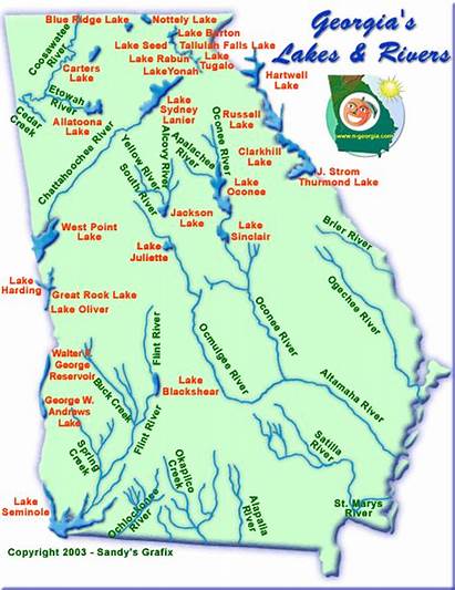 Georgia Lakes Rivers Map Regions Google Habitats