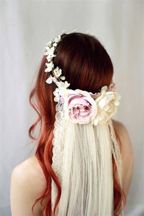 Blush Pink Flower Crown Flower Crown Veil Bridal Hair Wreath Mauve