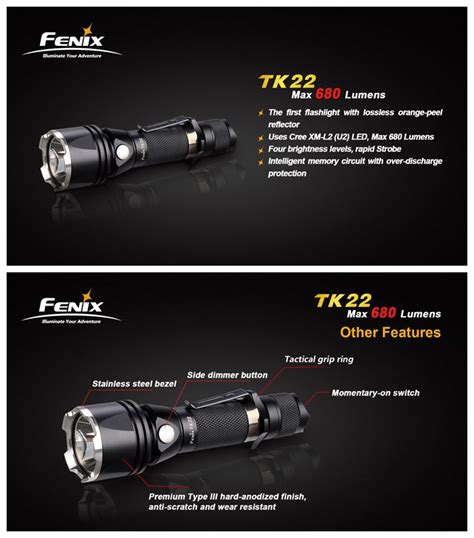 Fenix Tk22l2 Flashlight Cree Xm L2u2 Max 680 Lumens 270 Distance