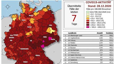 Die geringsten inzidenzen melden in sachsen weiterhin die großstädte chemnitz (36,1), leipzig (44) und dresden. Corona in Deutschland: Inzidenzwert klettert in Hotspot in ...