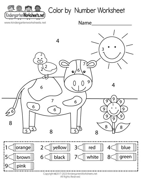 Printable Color By Number Worksheets For Kindergarten
